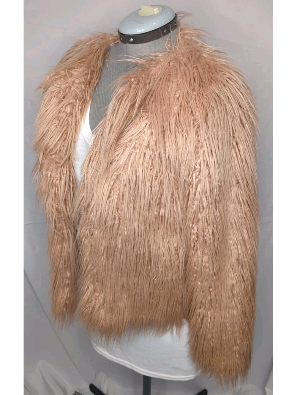 BOOHOO 'Mongolian' Faux Fur Shaggy Long Hair Maxi Coat Jacket Women 6 Small Pink